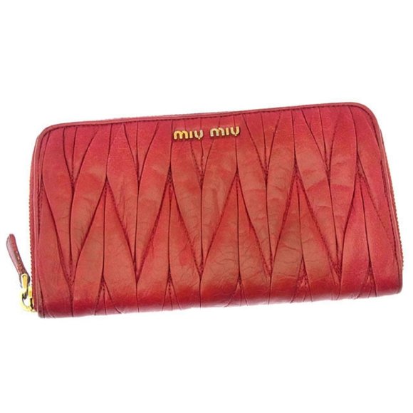 miumiu Wallet Purse Long Wallet Materasse Red Gold Woman Authentic Used - Picture 1 of 4
